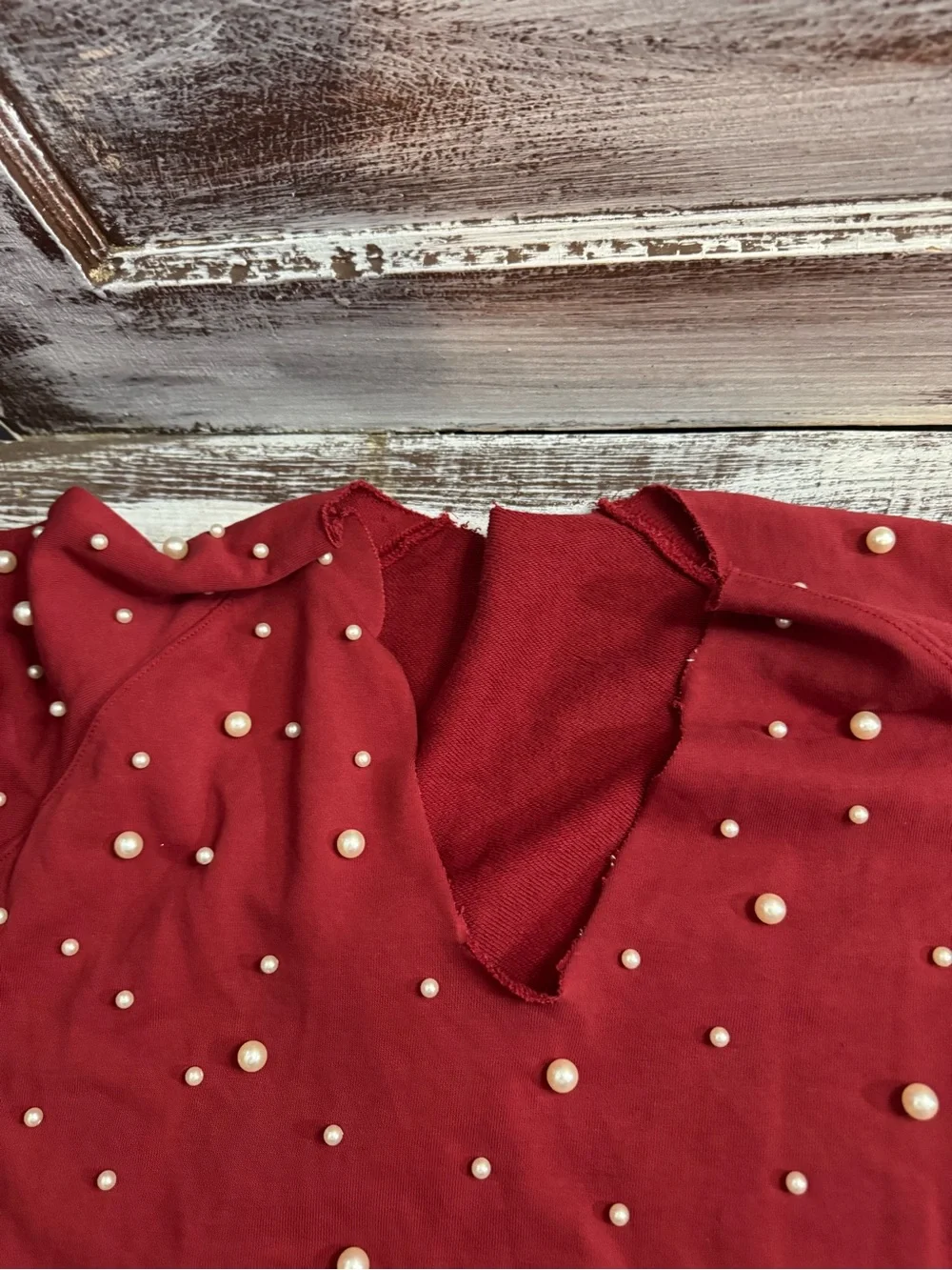 Peach Love California Burgundy Pearl-Embellished Lounge Set
